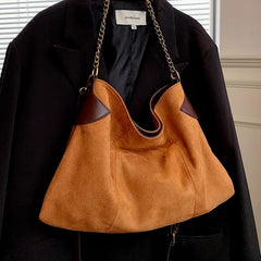 Women's Vintage Chain Shoulder Bag Brown Winter Tote Handbag Shopper
