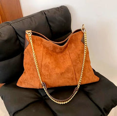 Women's Vintage Chain Shoulder Bag Brown Winter Tote Handbag Shopper