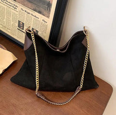 Women's Vintage Chain Shoulder Bag Brown Winter Tote Handbag Shopper