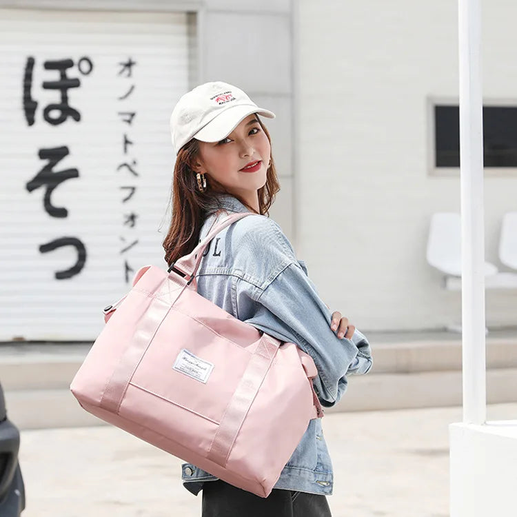 Pink Oxford Waterproof Women's Travel Baggage Handbags with Dry-wet Separation