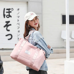 Pink Oxford Waterproof Women's Travel Baggage Handbags with Dry-wet Separation