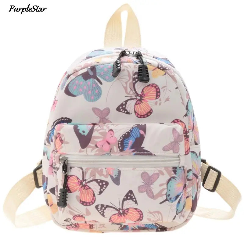Women's Nylon Backpacks Butterfly Leopard Print Small Bag School Teen Girls