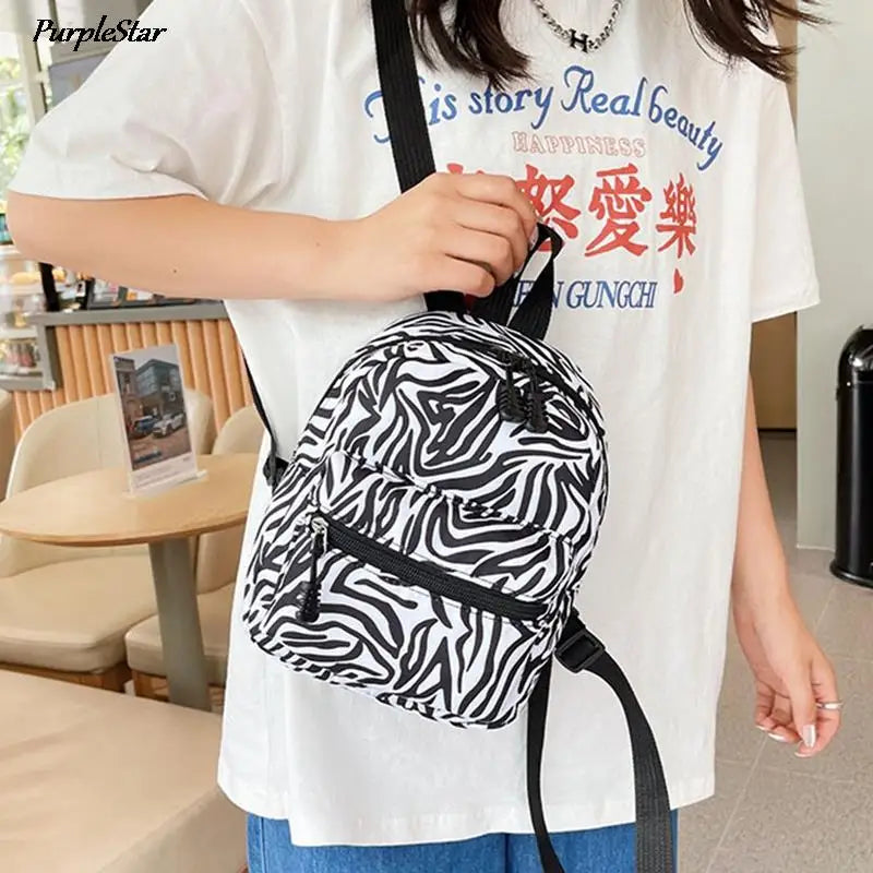 Women's Nylon Backpacks Butterfly Leopard Print Small Bag School Teen Girls
