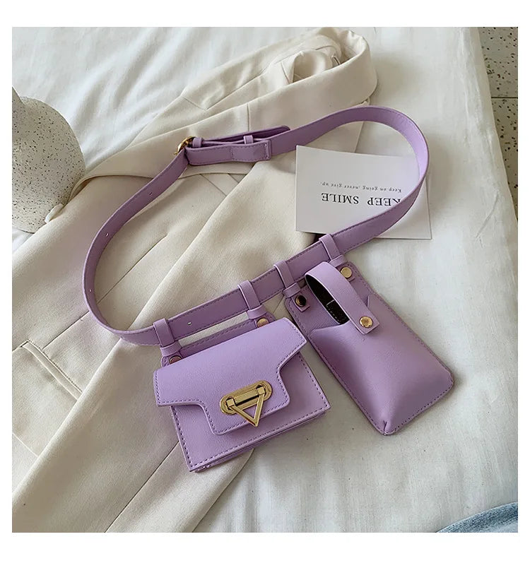 Women's Two-piece Waist Bag Tactical Belt Bag Fashionable Leather Belt Bag