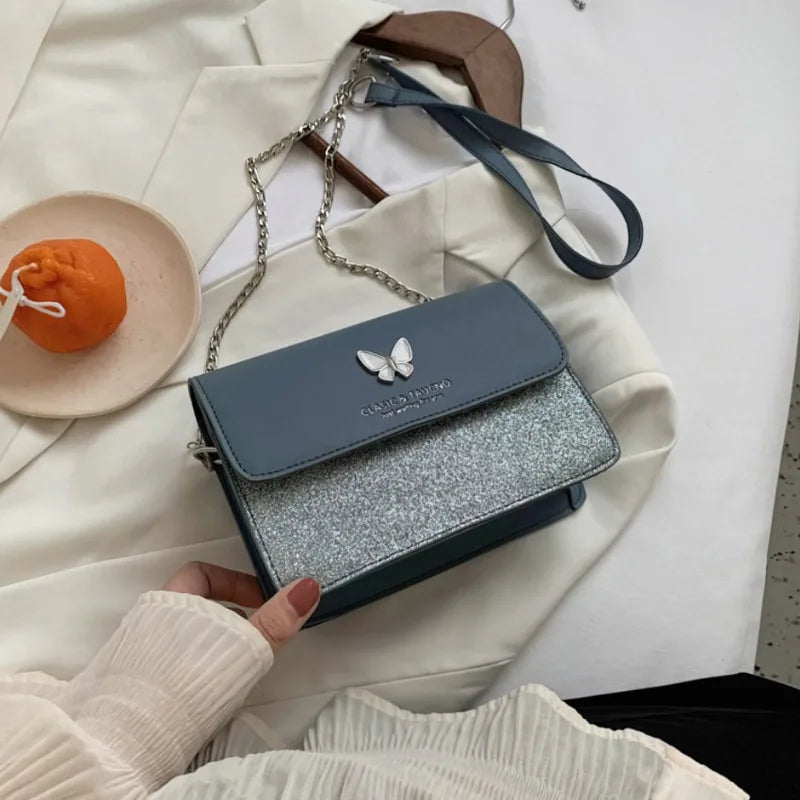 Women's Underarm Bag Solid Shoulder Bag With Butterfly Chain