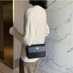 Women's Underarm Bag Solid Shoulder Bag With Butterfly Chain