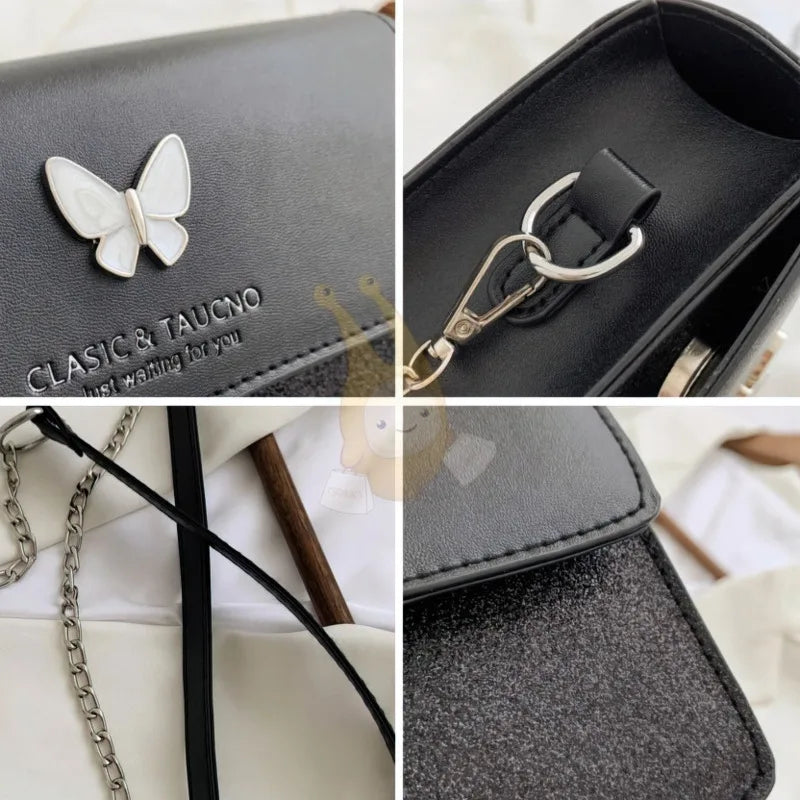 Women's Underarm Bag Solid Shoulder Bag With Butterfly Chain