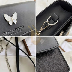 Women's Underarm Bag Solid Shoulder Bag With Butterfly Chain