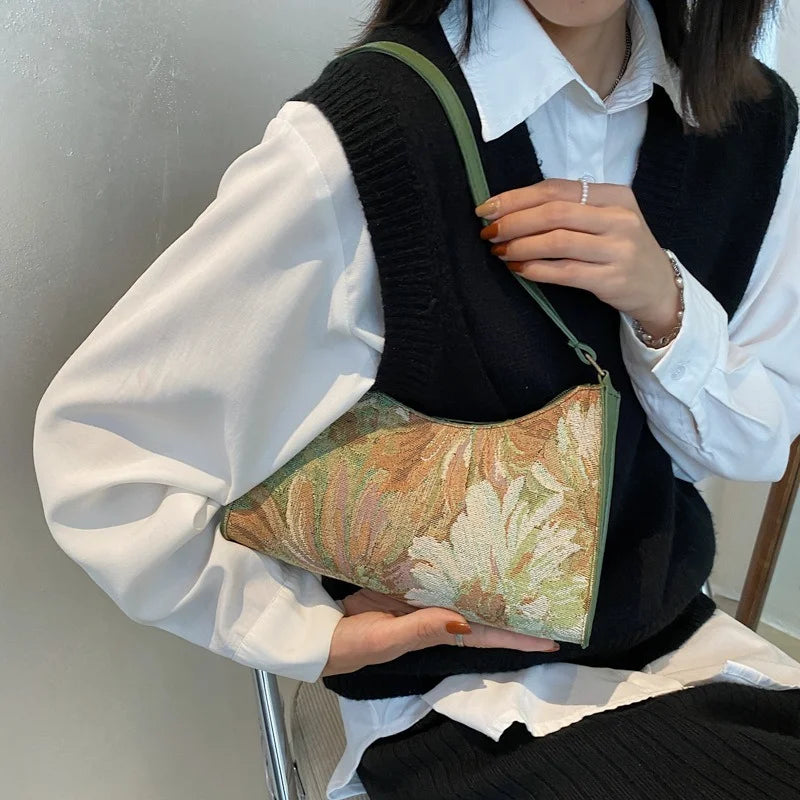 Women's Underarm Bags Autumn Oil Painting Shoulder Bag Handbags and Purses