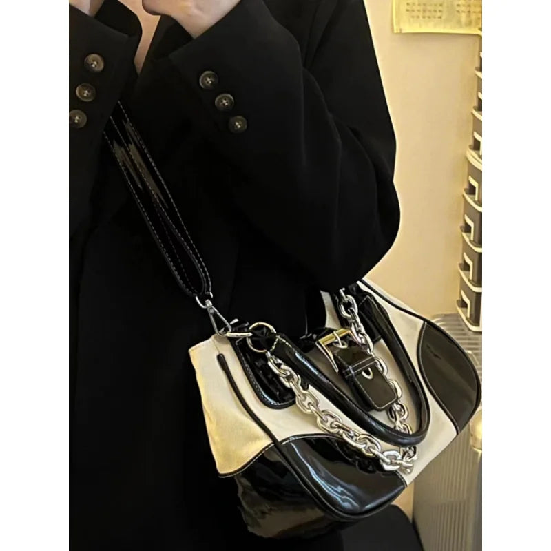 Women's Canvas Splicing Shoulder Bags Young Girls Shopping Crossbody Bags