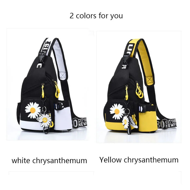Floral Pattern Chest Bag for Women, Unisex Travel Sports Strap Bag