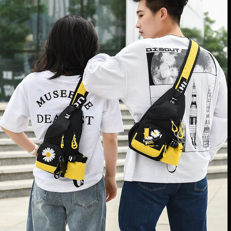 Floral Pattern Chest Bag for Women, Unisex Travel Sports Strap Bag