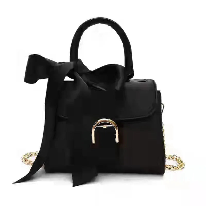 Women's Velvet Messenger Bag with Bow, Casual Solid Retro Handbag