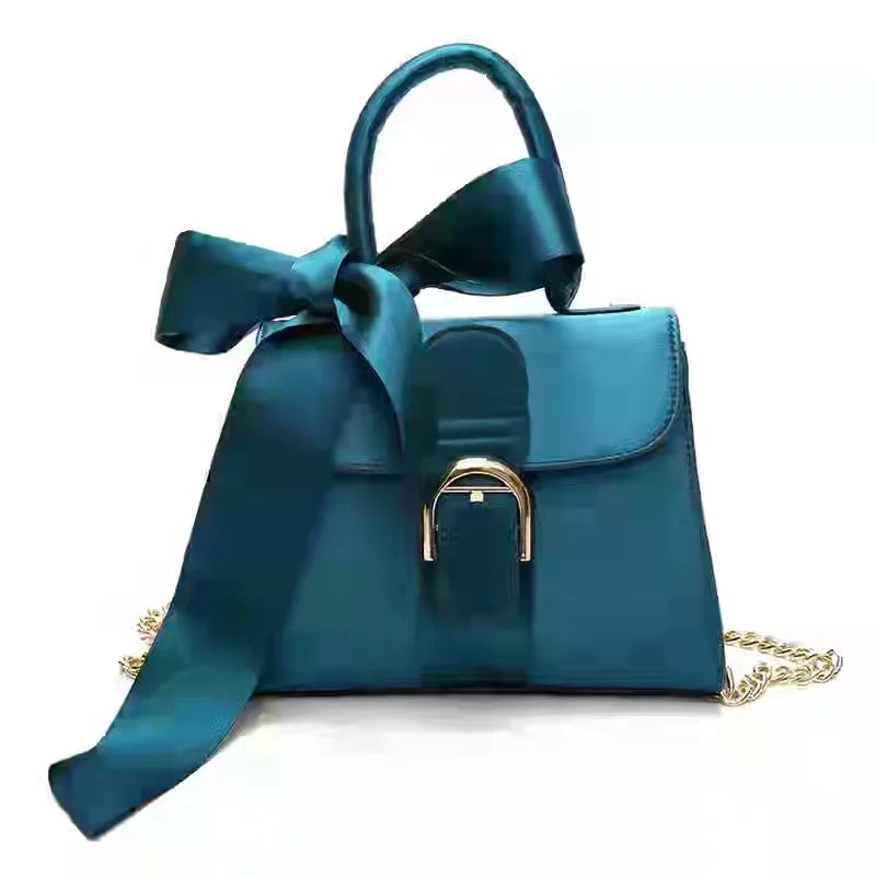 Women's Velvet Messenger Bag with Bow, Casual Solid Retro Handbag