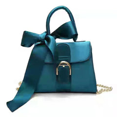 Women's Velvet Messenger Bag with Bow, Casual Solid Retro Handbag