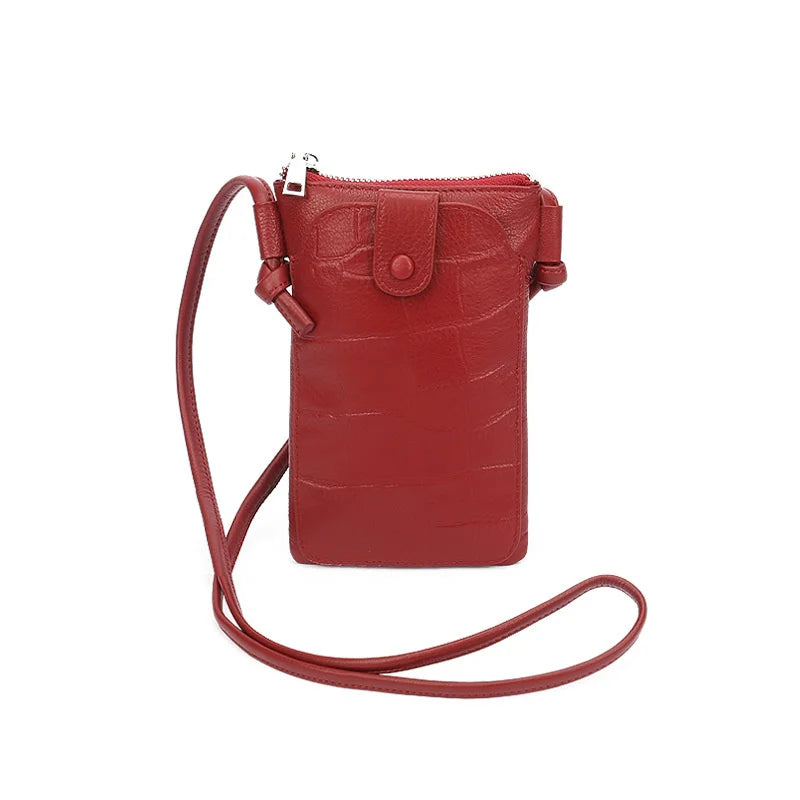Women's One Shoulder Cell Phone Bag Cowhide Leather