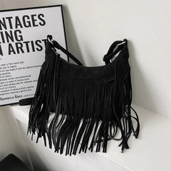 Vintage Tassle Suede Shoulder Crossbody Bag for Ladies