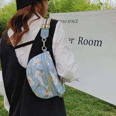 Embroidered Waist Bag Canvas Fanny Pack Crossbody Shoulder Bag