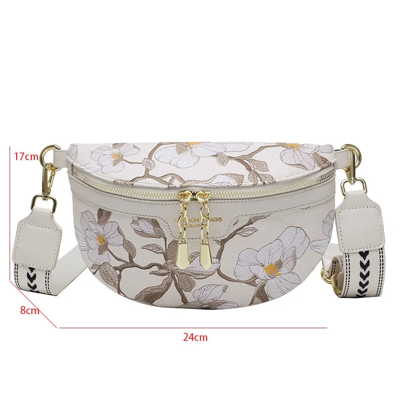 Embroidered Waist Bag Canvas Fanny Pack Crossbody Shoulder Bag