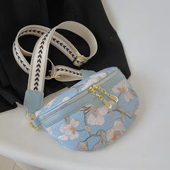 Embroidered Waist Bag Canvas Fanny Pack Crossbody Shoulder Bag