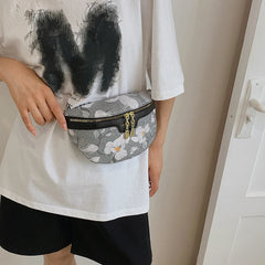 Embroidered Waist Bag Canvas Fanny Pack Crossbody Shoulder Bag