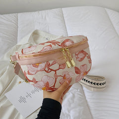 Embroidered Waist Bag Canvas Fanny Pack Crossbody Shoulder Bag