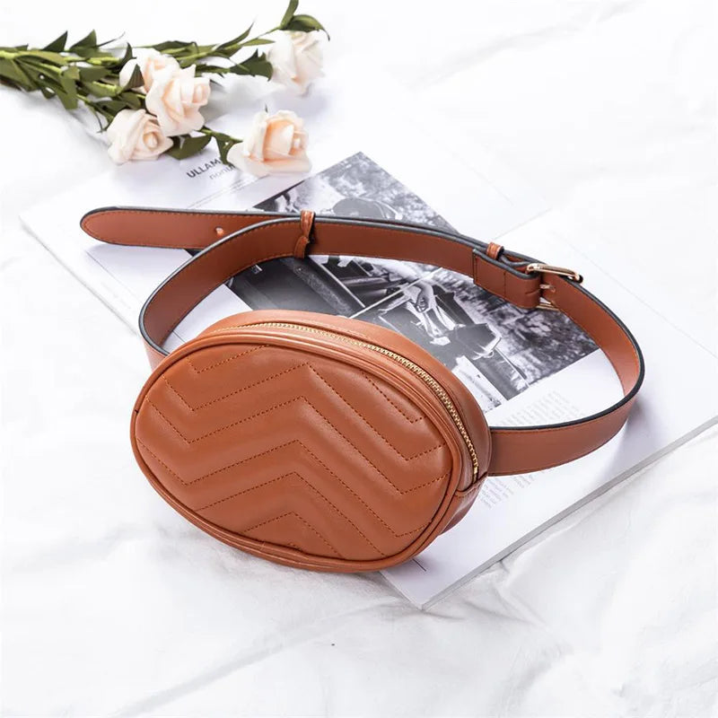 Women's Oval Belt Bag PU Leather Fanny Pack Hip Purse