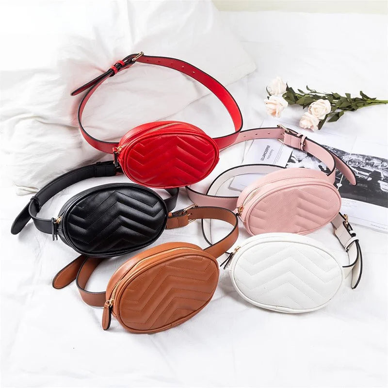 Women's Oval Belt Bag PU Leather Fanny Pack Hip Purse