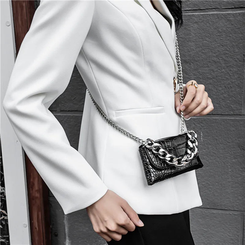 Women's Crocodile Waist Bag Fanny Pack Crossbody Chain Hand Bag