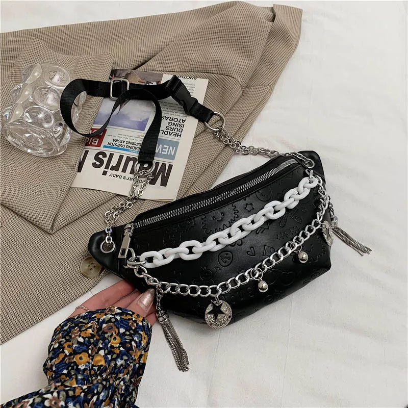 Women's Chain Waist Bag Leather Belt Bags Lady Fanny Pack