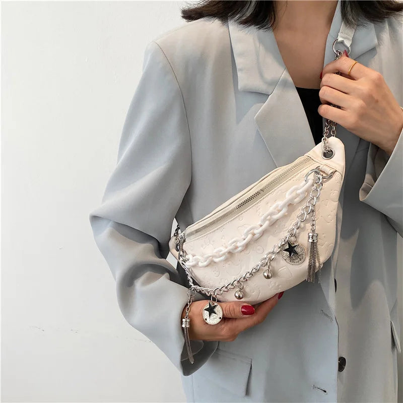 Women's Chain Waist Bag Leather Belt Bags Lady Fanny Pack