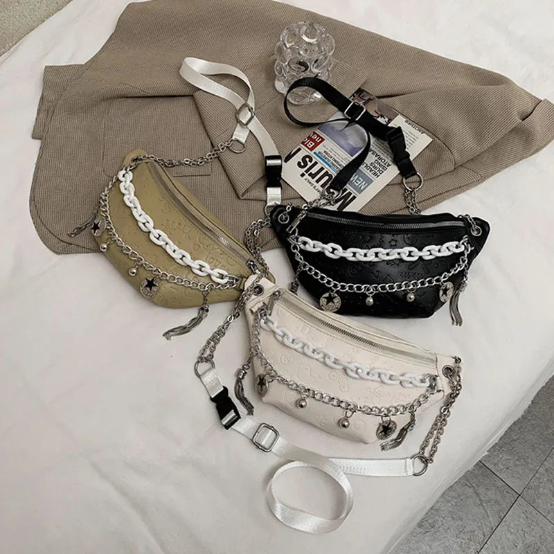 Women's Chain Waist Bag Leather Belt Bags Lady Fanny Pack