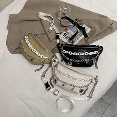Women's Chain Waist Bag Leather Belt Bags Lady Fanny Pack