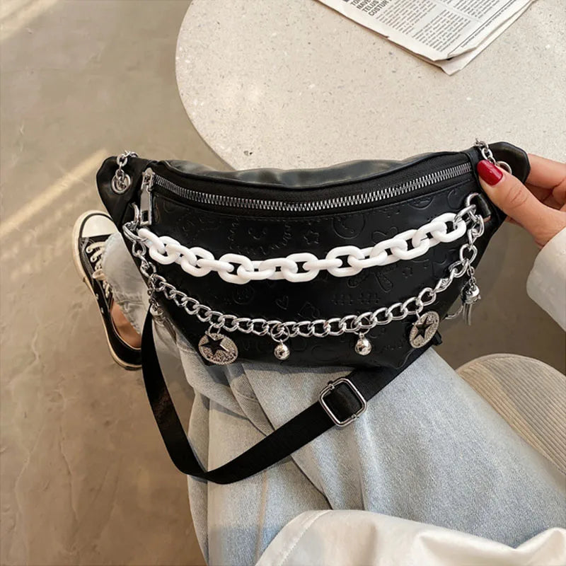Women's Chain Waist Bag Leather Belt Bags Lady Fanny Pack