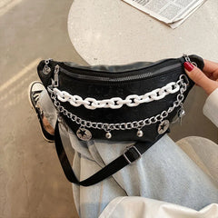 Women's Chain Waist Bag Leather Belt Bags Lady Fanny Pack