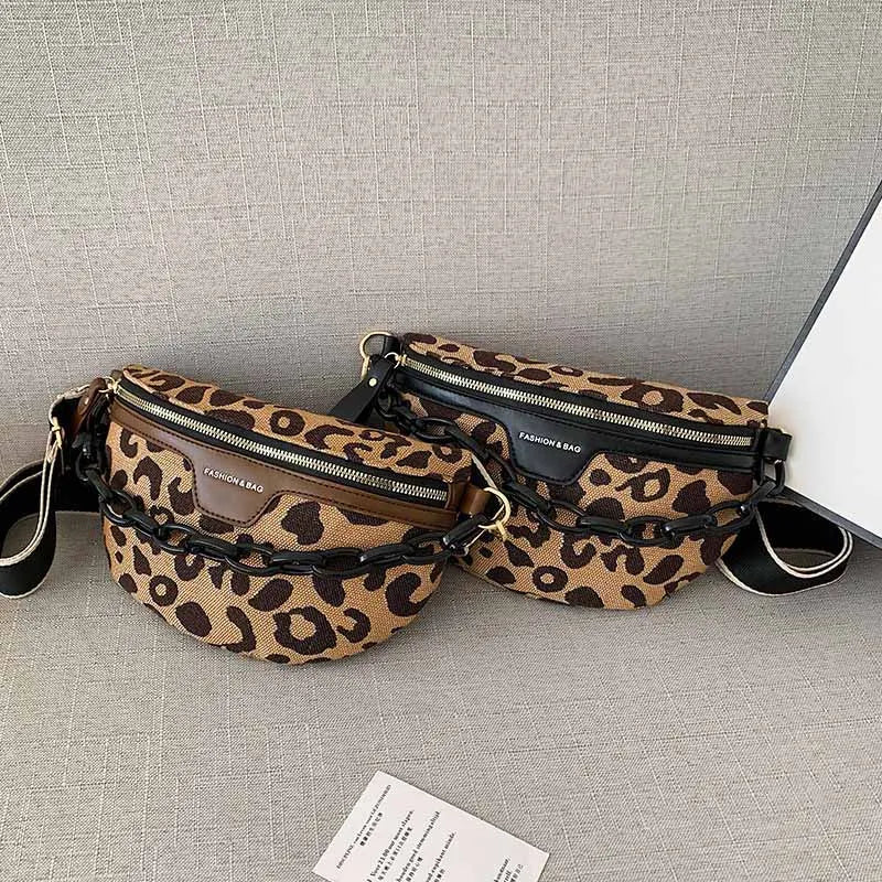 Leopard Print Canvas Waist Bag Chest Pack Fanny Pack