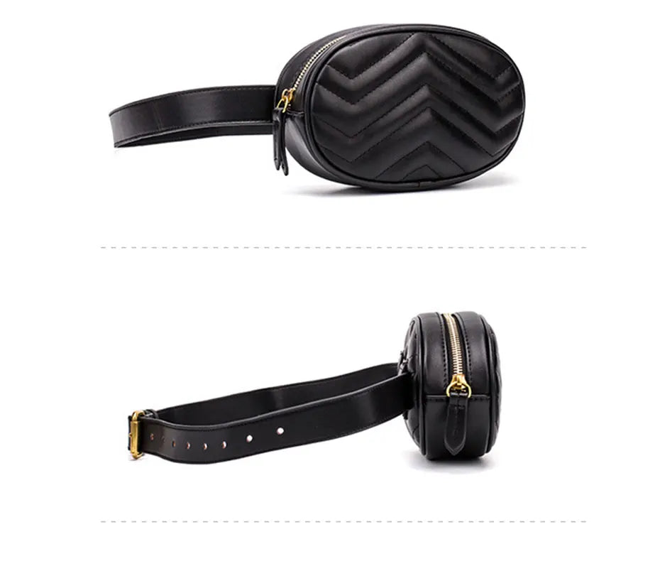Women's Waterprf Waist Bag PU Fanny Pack Solid Shoulder Belt Bags