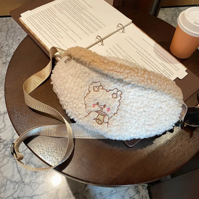 Plush Waist Bag Purse Winter Crossbody Chest Pack for Girls