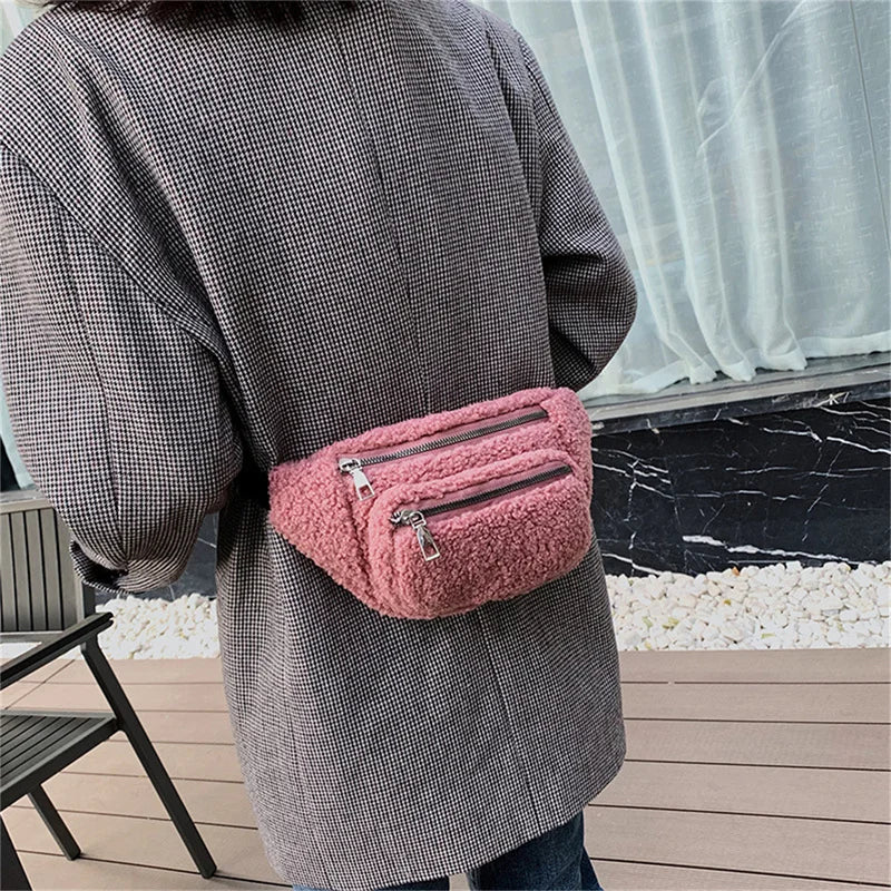Women's Plush Waist Bag Solid Crossbody Chest Fanny Pack