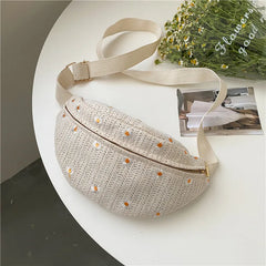 Straw Woven Waist Bag for Women Summer Fanny Pack Phone Crossbody Chest Bag