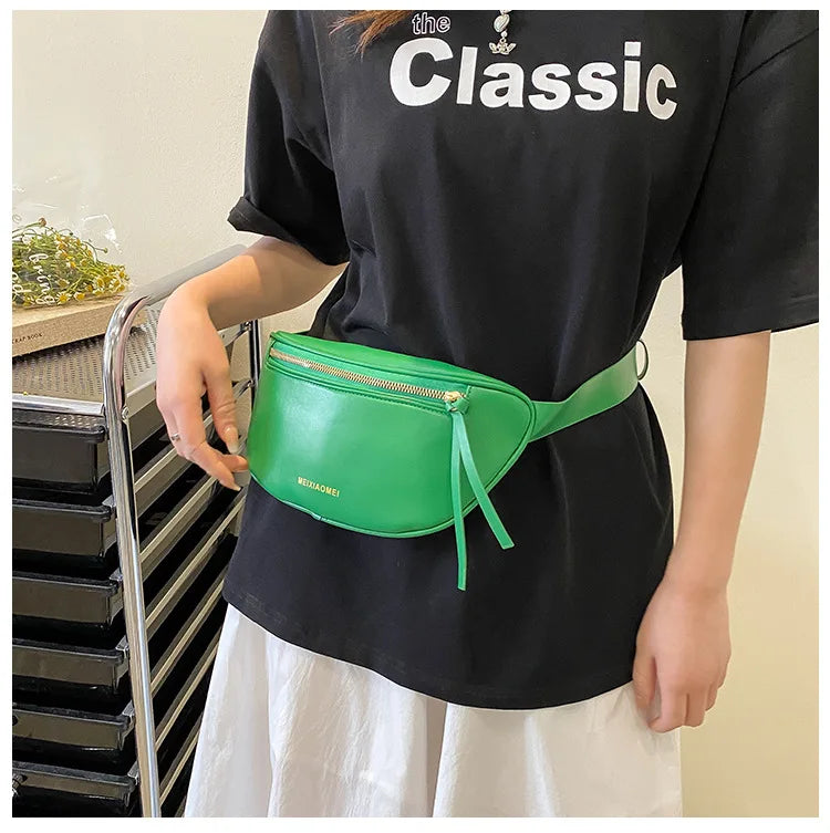 Women's Waist Bags Summer Small Chest Bag Solid Green