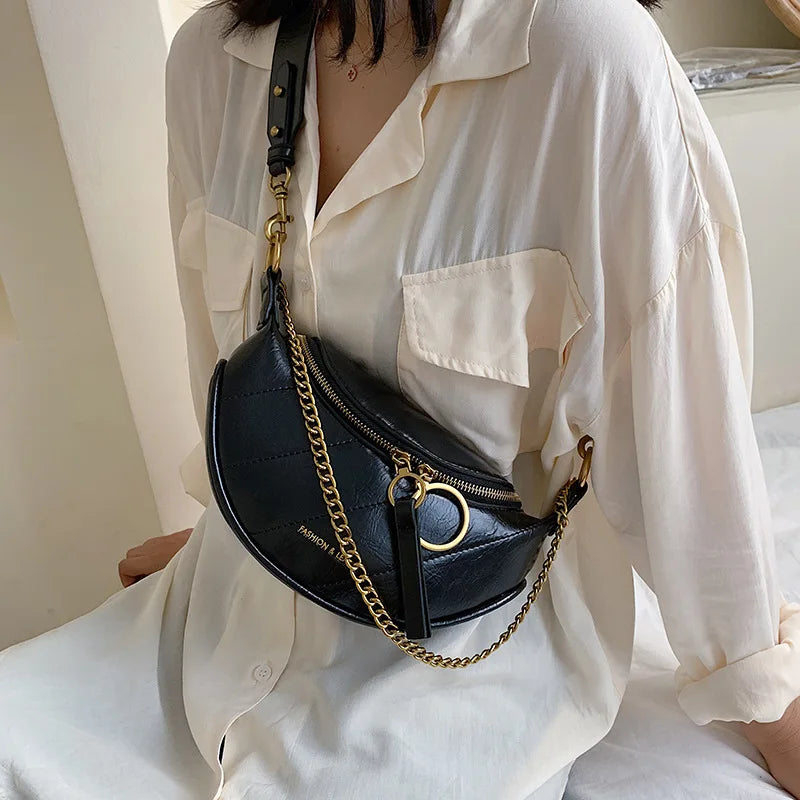 Women's Crossbody Waist Pack with Chain Strap Satchel Bag