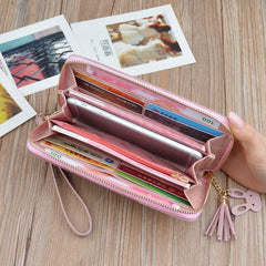 Women's Long Zipper Tassel Wallet Clutch Large Capacity Purse Phone Bag