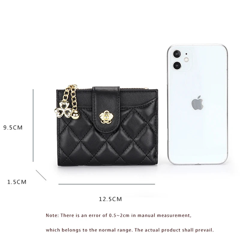 Women's Sheepskin Leather Wallet Plaid Purse