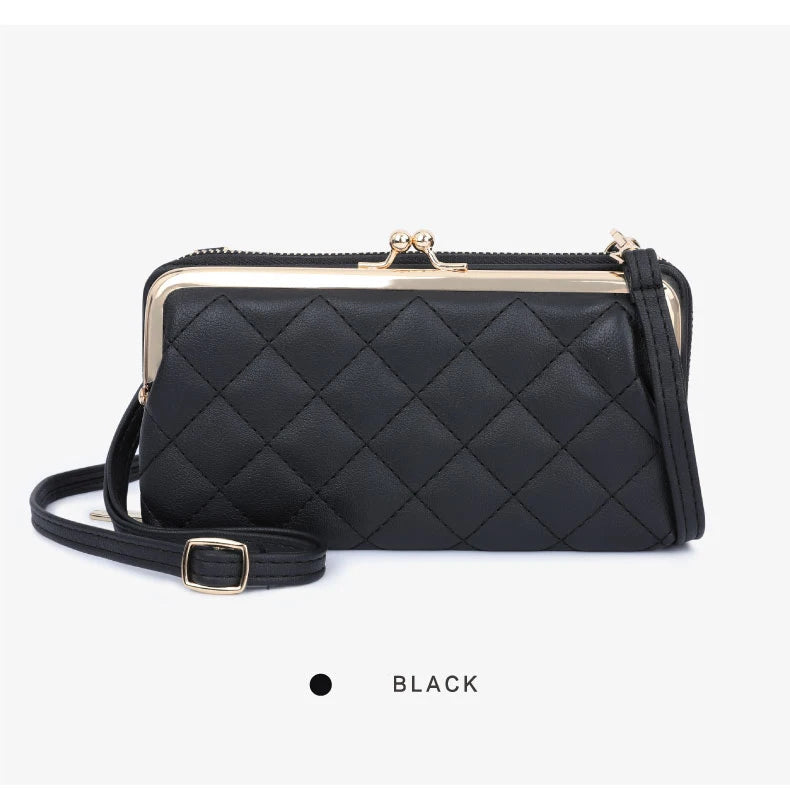 Women's Rhombus Plaid Embroidered Slash Shoulder Bag