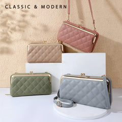 Women's Rhombus Plaid Embroidered Slash Shoulder Bag
