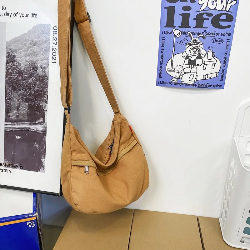 Women's Washed Canvas Messenger Bag Harajuku Artistic Shoulder Bags
