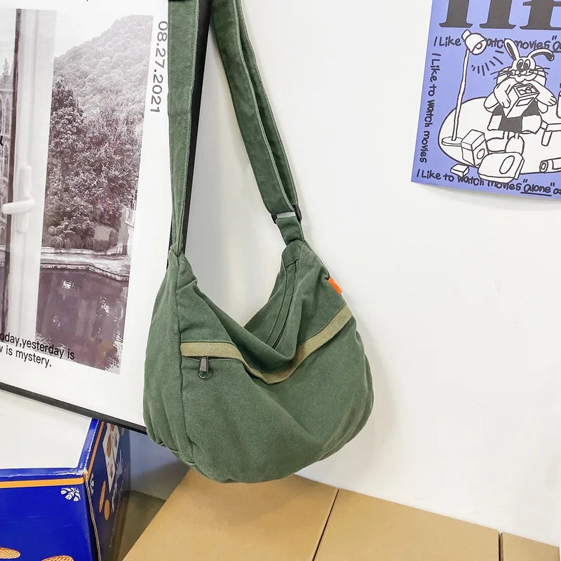 Women's Washed Canvas Messenger Bag Harajuku Artistic Shoulder Bags
