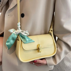 Yellow Leather Crossbody Bag with Silk Scarf