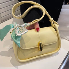 Yellow Leather Crossbody Bag with Silk Scarf